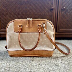Vintage Dooney and Bourke Beige and Tan Satchel Handbag Purse